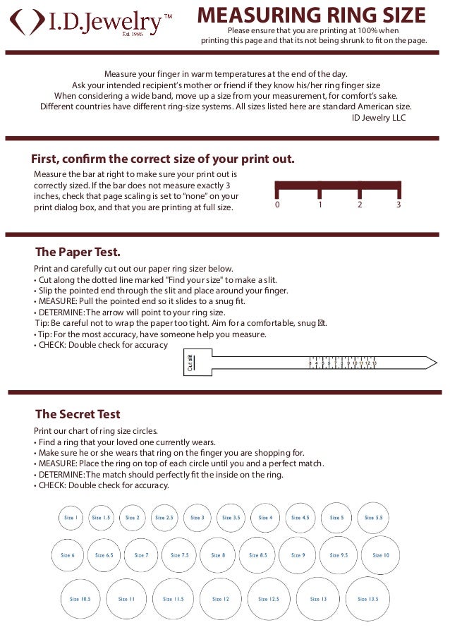 Jewelry Ring Size Chart