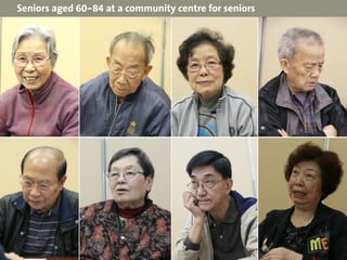 Seniors aged 60–84 at a community centre for seniors
 