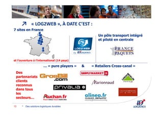 ↗
Des solutions logistiques durables13
7 sites en France
Un pôle transport intégré
et piloté en centrale
Des
partenariats
clients
reconnus
dans tous
les
secteurs…
… « pure players » & « Retailers Cross-canal »
et l’ouverture à l’international (14 pays)
« LOG2WEB », À DATE C’EST :
 