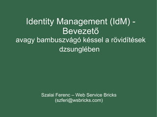 Identity Management (IdM) - Bevezető avagy bambuszvágó késsel a rövidítések dzsunglében   Szalai Ferenc – Web Service Bricks (szferi@wsbricks.com) 