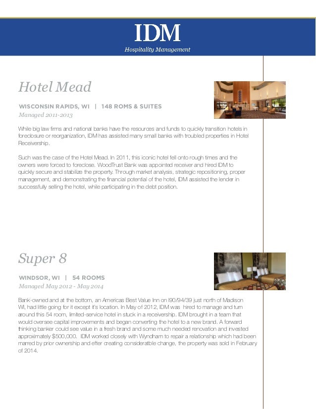 IDM Hospitality Management Portfolio 2014