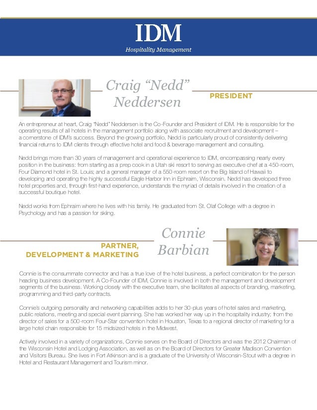 IDM Hospitality Management Portfolio 2014