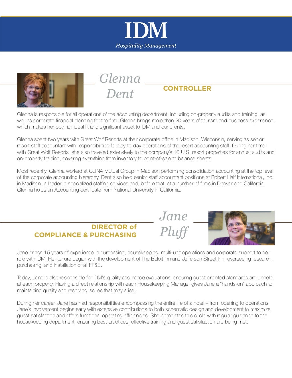 IDM Hospitality Management Portfolio 2014