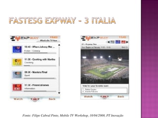 Fonte: Filipe Cabral Pinto, Mobile TV Workshop, 10/04/2008, PT Inovação

 