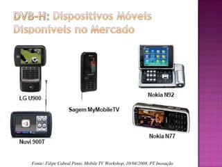 Fonte: Filipe Cabral Pinto, Mobile TV Workshop, 10/04/2008, PT Inovação

 