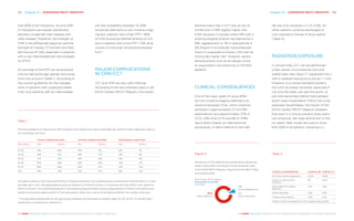 Chapter 13 | EUROPEAN MR/CT REGISTRY 133132 Chapter 13 | EUROPEAN MR/CT REGISTRY
THE HEART REVEALED RADIOLOGY IN THE DIAGNOSIS AND MANAGEMENT OF CARDIAC CONDITIONSTHE HEART REVEALED RADIOLOGY IN THE DIAGNOSIS AND MANAGEMENT OF CARDIAC CONDITIONS
than 80% of all indications. Around 20%
of indications are equally distributed
between congenital heart disease and
valve disease. Therefore, the strength of
CMR is the differential diagnosis and the
strength of Cardiac CT the fast and relia-
ble rule out of CAD, especially in patients
with a low intermediate pre-test probabil-
ity (PTP)1
.
An estimate of the PTP can be achieved
only by taking the age, gender and symp-
toms into account (Table 1). According to
the current guidelines for the manage-
ment of patients with suspected stable
CAD, only patients with an intermediate
pre-test probability between 15–85%
should be referred to a non-invasive imag-
ing test, patients with a high PTP > 85%
of CAD should be referred directly to ICA
and in patients with a low PTP < 15% other
causes of chest pain should be evaluated
first1, 2
.
MAJOR COMPLICATIONS
IN CMR/CCT
CCT and CMR are very safe methods.
According to the documented cases in the
ESCR Cardiac MR/CT Registry, the overall
adverse event rate in CCT was as low as
0.44% and in CMR slightly higher with
0.5%, because it includes stress MRI with a
pharmacological stressor like adenosine in
91%, regadenoson in 7% or dobutamine in
2% (Figure 3) to evaluate myocardial per-
fusion in suspected or known CAD with an
intrinsically higher risk3
. However, severe
adverse events such as an allergic shock
or resuscitation occurred only in 1:10,000
patients.
CLINICAL CONSEQUENCES
One of the major goals of using differ-
ent non-invasive imaging methods is to
avoid unnecessary ICAs, which could be
achieved in approximately 1/3 of CMR
examinations and approximately 37% of
CCTs. 22% of all CCTs and 6% of CMRs
had a direct impact on interventional
procedures. A direct referral to the cath
lab was only necessary in 2.5–4.9%. All
other patients could be discharged or
only required a change of drug regime
(Table 2).
RADIATION EXPOSURE
In clinical trials, CCT can be performed
under certain circumstances (low and
stable heart rate, latest CT equipment etc.)
with a radiation exposure as low as < 1 mSv.
However, in a clinical standard scenario
this can’t be always achieved, especially if
not only the heart, but also the aorta, i.e.
pre-interventionally before transcatheter
aortic valve implantation (TAVI), has to be
assessed. Nevertheless, the results of the
ESCR Cardiac MR/CT Registry revealed
that even in a clinical scenario dose reduc-
tion protocols, like ‘step-and-shoot’ or the
so-called ‘flash-mode’ are used in more
than 50% of all patients, resulting in a
Table 2
CLINICAL CONSEQUENCES CARDIAC MR CARDIAC CT
No further invasive diagnostics 32.5% 36.6%
Impact on interventional
procedure
6% 21.7%
Direct referral to catheter
laboratory
2.5% 4.9%
Patient discharge 4.4% 3.3%
Change of drug regime 5.6% 2.4%
Multiple clinical consequences for one imaging study possible
Figure 3
Distribution of the different pharmacological substances
used in stress-MRI according to the documented cases
in the ESCR MR/CT Registry. Figure from the MR/CT Reg-
istry booklet 2018.
Table 1
Pre-test probability of obstructive CHD in patients with stable chest pain to estimate the need for further diagnostic tests on
the cardiology care level
TYPICAL ANGINA PECTORIS ATYPICAL ANGINA PECTORIS NON-ANGINAL CHEST PAIN
Age* [years] Men Women Men Women Men Women
30–39 59% 28% 29% 10% 18% 5%
40–49 69% 37% 38% 14% 25% 8%
50–59 77% 47% 49% 20% 34% 12%
60–69 84% 58% 59% 28% 44% 17%
70–79 89% 68% 69% 37% 54% 24%
>80 93% 76% 78% 47% 65% 32%
This data is based on the following definition of anginal symptoms: (A) squeezing pain located either retrosternally or in neck,
shoulder, jaw or arm, (B) aggravated by physical exertion or emotional stress, (C) improved with rest and/or nitro-glycerine
within 5 minutes. The combined presence of the following features define typical angina pectoris if three of the features are
present and atypical angina pectoris if two are present, while one or none of the features defines non-cardiac chest pain.
* The calculated probabilities for the age groups represent the estimates for patients aged 35, 45, 55, 65, 75, and 85 years,
respectively (modified from reference 1).
ESCR Cardiac MR/CT Registry
Stress-MR (n=27165)
(01/01/2018)
91%
Stress-Adenosin
7%
Stress-Regadenoson
2%
Stress-Dobutamin
 