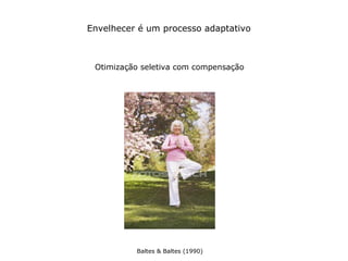 Envelhecer é um processo adaptativo
Otimização seletiva com compensação
Baltes & Baltes (1990)
 