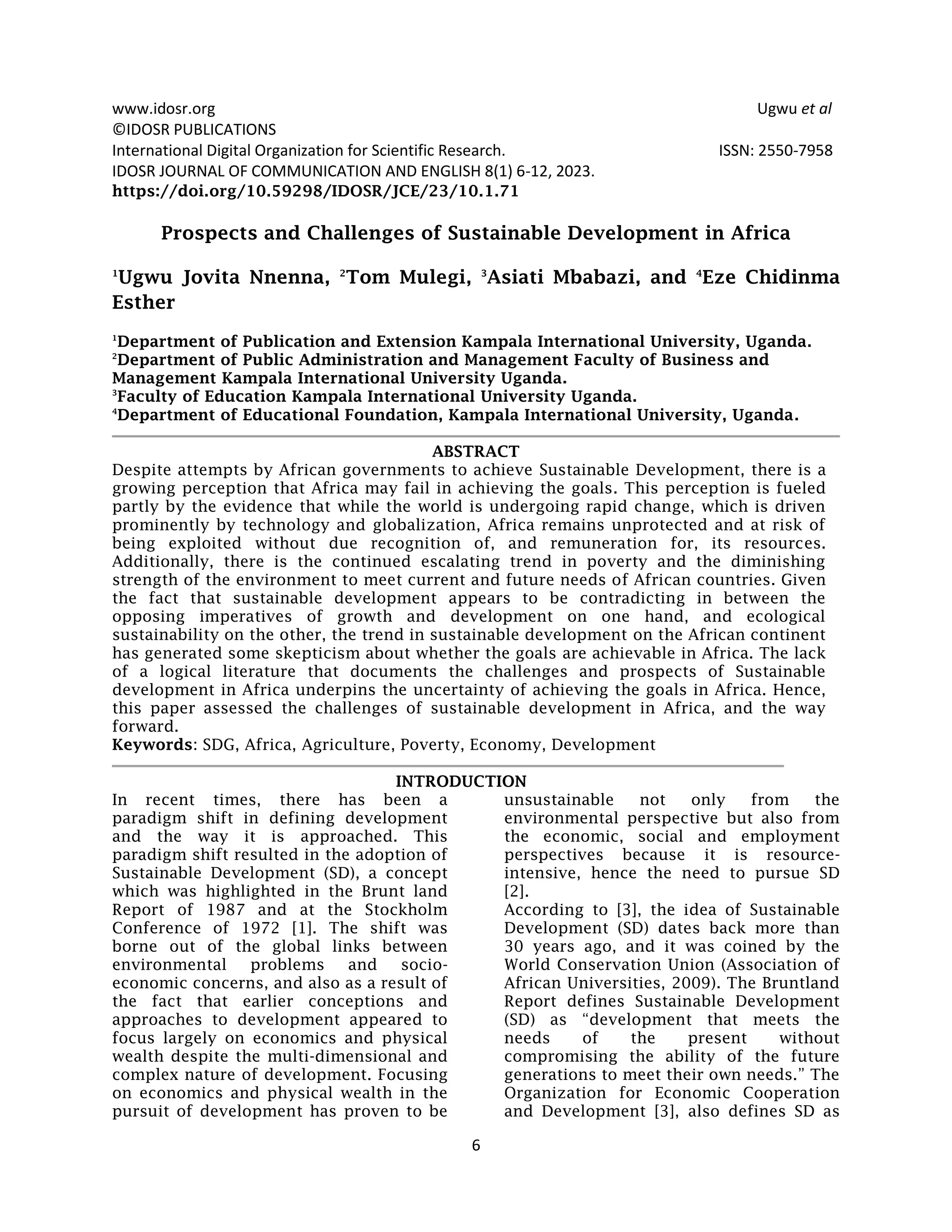Prospects and Challenges of Sustainable Development in Africa | PDF