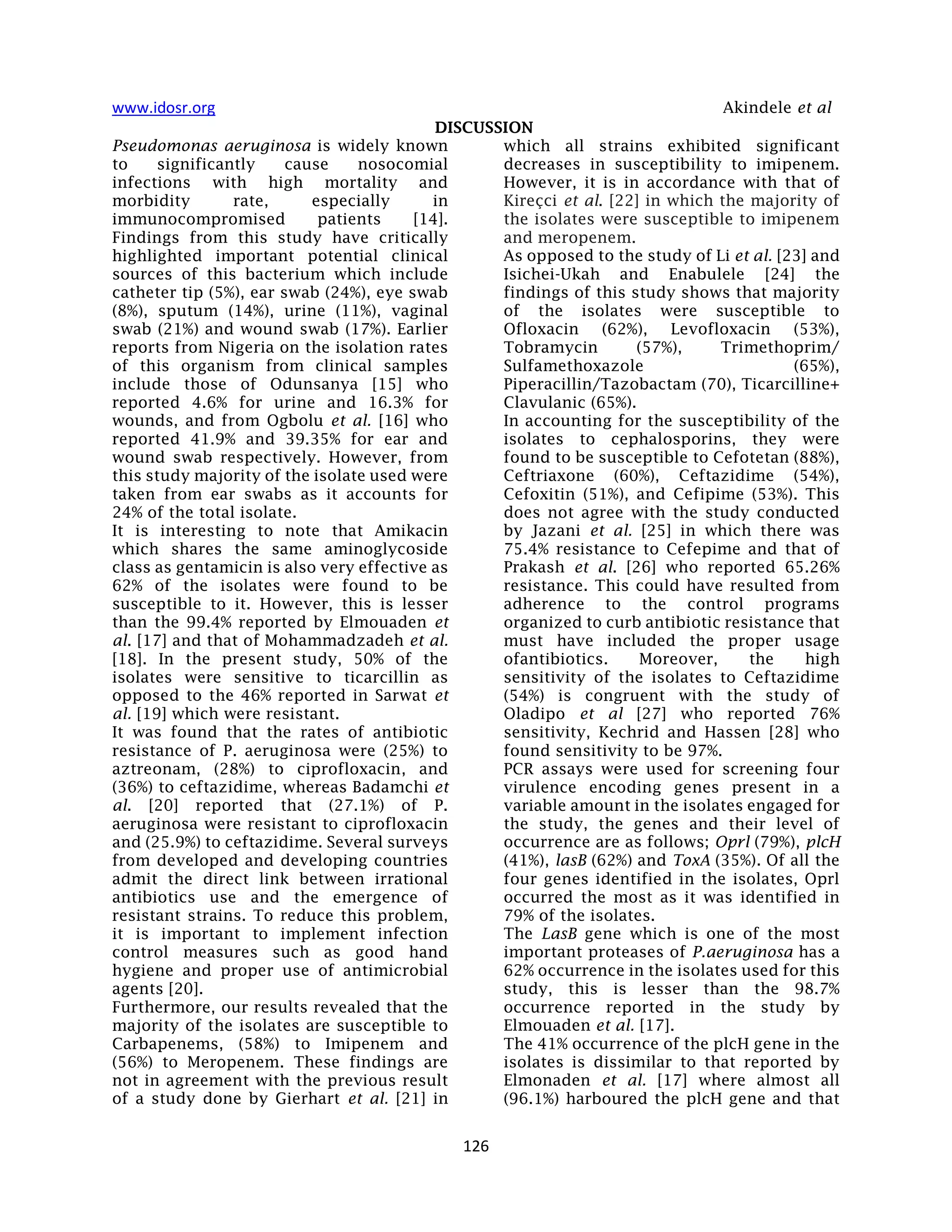 Antibiotic resistance and Virulence Genes of Pseudomonas aeruginosa ...