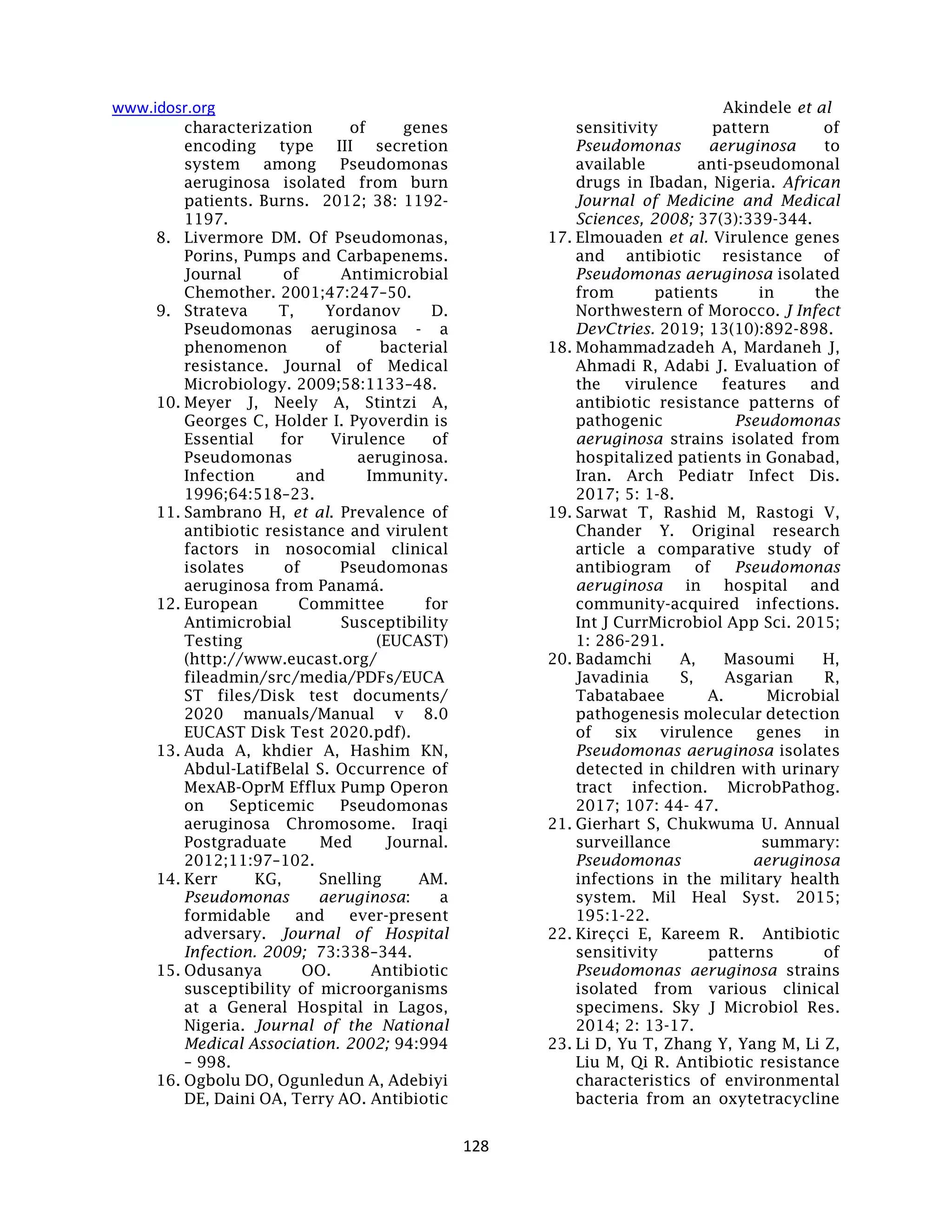 Antibiotic resistance and Virulence Genes of Pseudomonas aeruginosa ...
