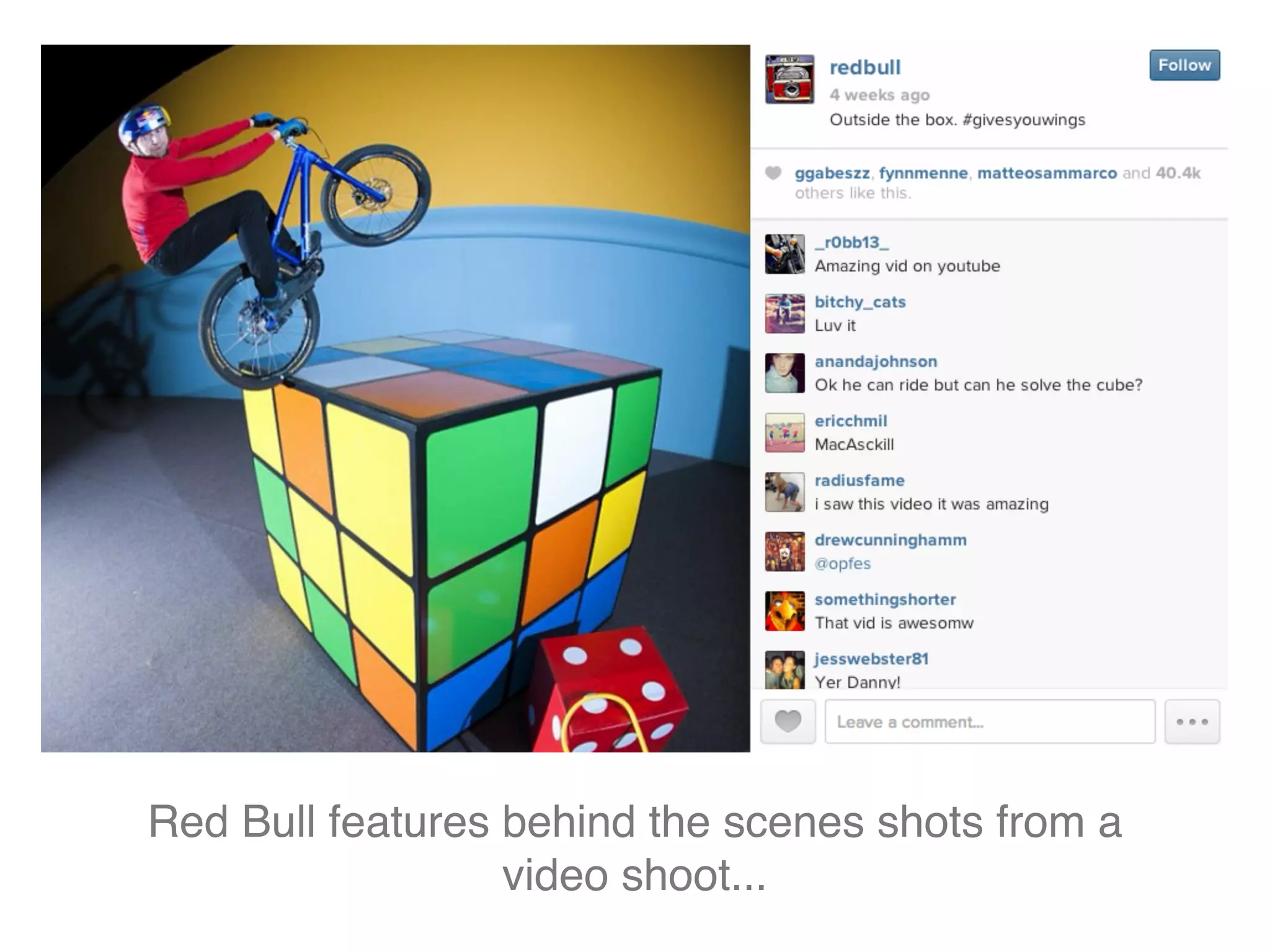 Red Bull features behind the scenes shots from a
video shoot...
 