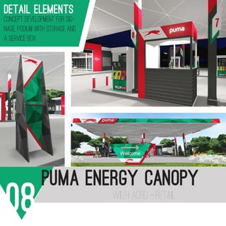 puma energy canopy
08 with acrd - retail
Detail elements
Concept development for sig-
nage, podium with storage and
a Service box
 
