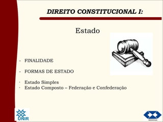 Estado - FINALIDADE - FORMAS DE ESTADO · Estado Simples · Estado Composto – Federação e Confederação 