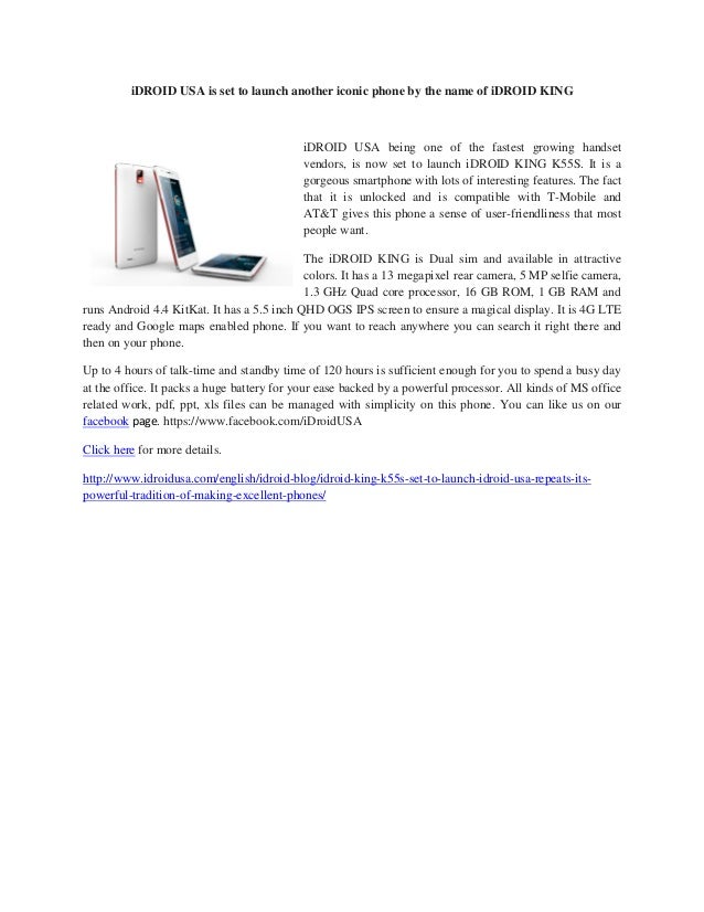 iDroid usa is set to launch another iconic phone by the name of idroid king