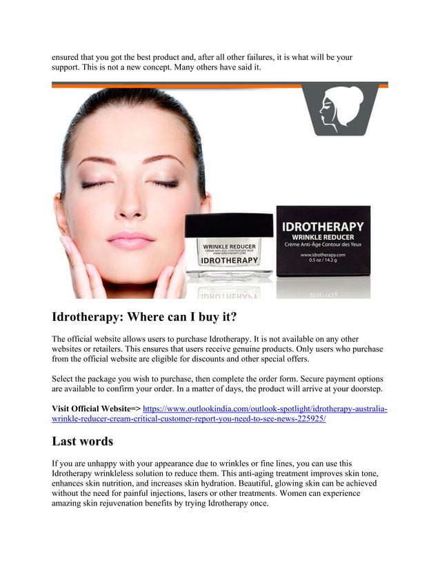 Idrotherapy Reviews Rejuvenates Aging Skin WAIT! Is It Legit?
