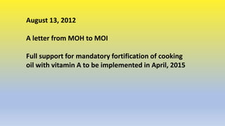 The History of Cooking Oil Fortification in Indonesia: Government Support for the Program and Challenges