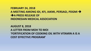 The History of Cooking Oil Fortification in Indonesia: Government Support for the Program and Challenges