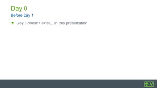 Before Day 1
Day 0
Day 0 doesn’t exist….in this presentation
 