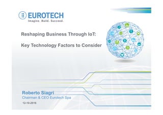 Reshaping Business Through IoT:
Key Technology Factors to Consider
12-10-2016
Roberto Siagri
Chairman & CEO Eurotech Spa
 