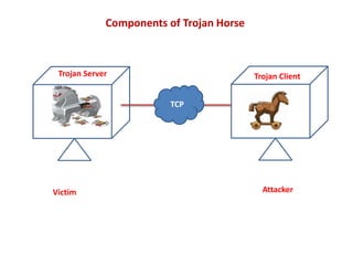 Victim Attacker
TCP
Trojan Server Trojan Client
Components of Trojan Horse
 