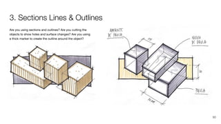 Are you using sections and outlines? Are you cutting the
objects to show holes and surface changes? Are you using
a thick marker to create the outline around the object?
3. Sections Lines & Outlines
90
 