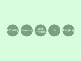 Refreshing   Rejuvenating
                             Earth     Fun   Energizing
                            Friendly
 