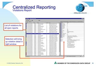 Centralized Reporting  Violations Report List of violations for all open reports Selection will bring up violation detail in right window 