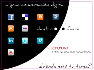 4. COMUNIDAD: 
Entrar de lleno en la conversación. 
 