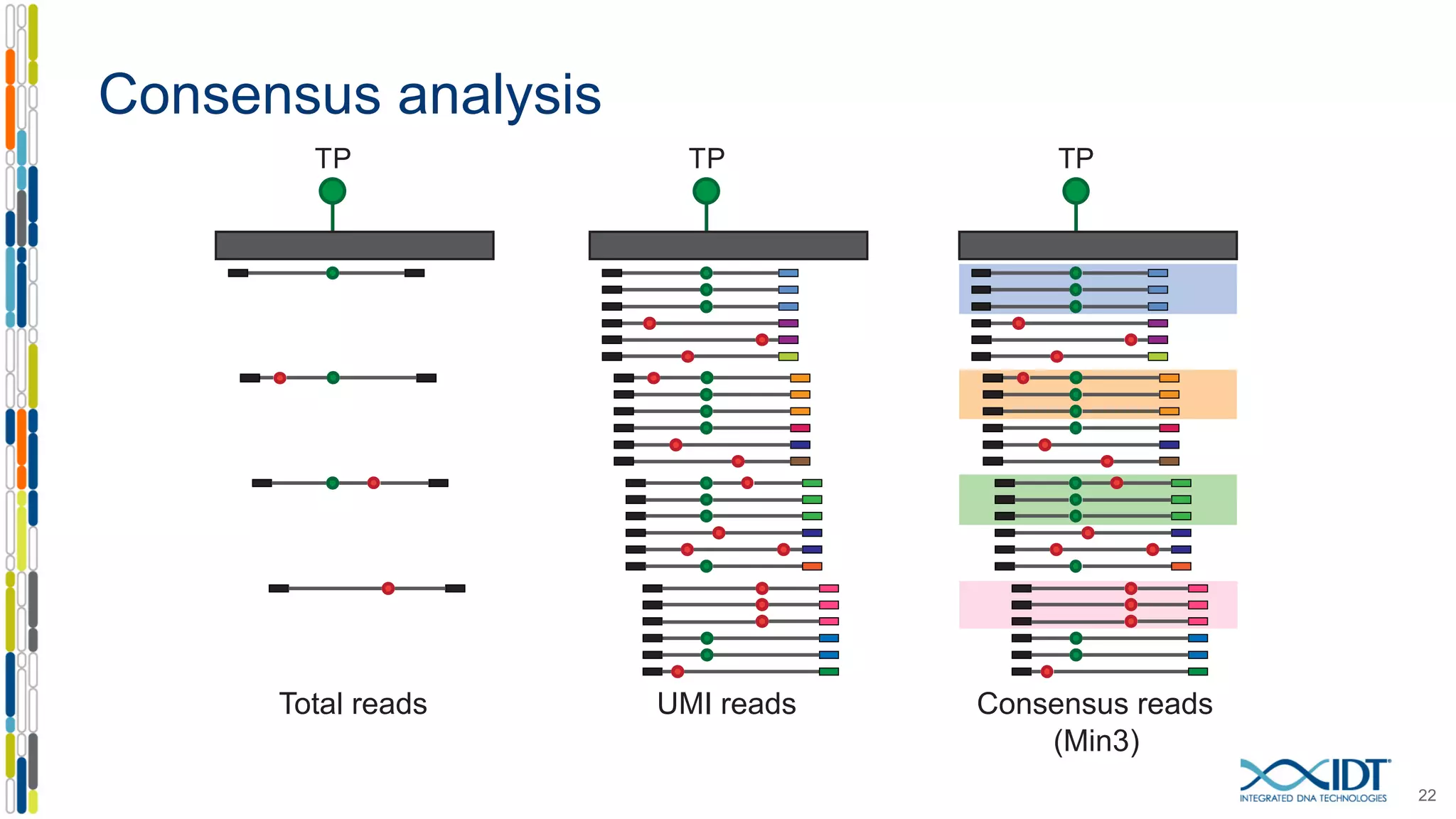 Consensus analysis
22
TP
Total reads
TP
UMI reads
TP
Consensus reads
(Min3)
 