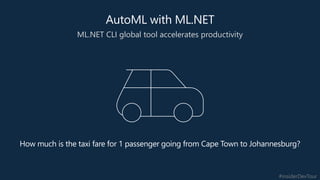 #insiderDevTour
How much is the taxi fare for 1 passenger going from Cape Town to Johannesburg?
ML.NET CLI global tool accelerates productivity
 