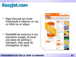 Easyjet.com Page d’accueil qui invite l’internaute à réserver un vol, un hôtel ou un séjour Possibilité de souscrire à une assurance voyage, de louer une place de parking à l’aéroport, mais aussi de s’enregistrer en ligne 