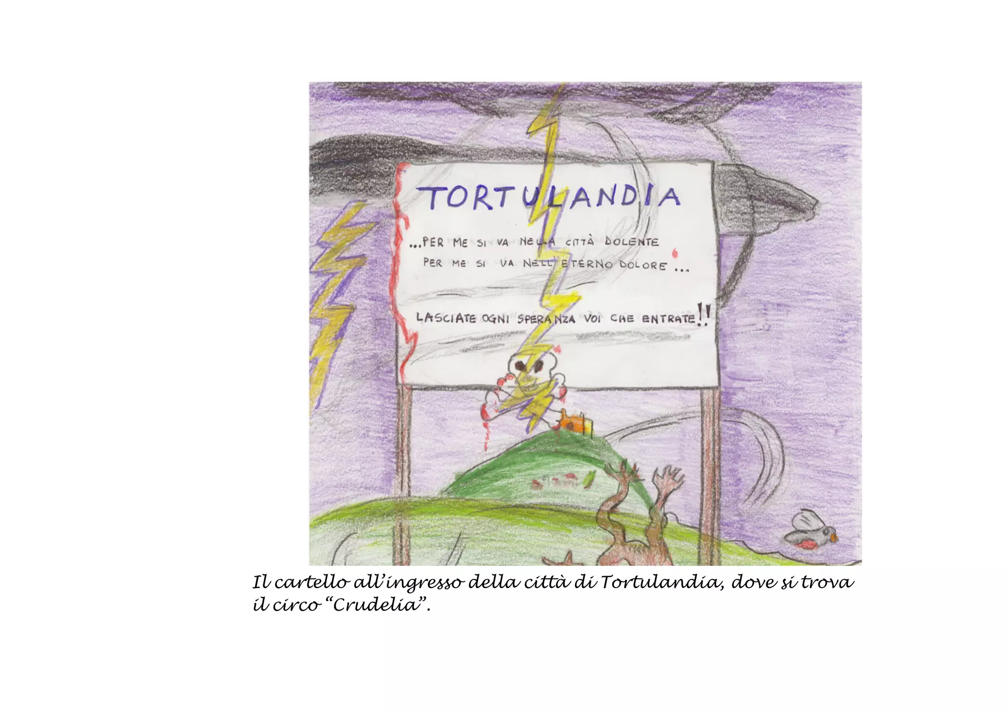 Il cartello all’ingresso della città di Tortulandia, dove si trova
il circo “Crudelia”.
 
