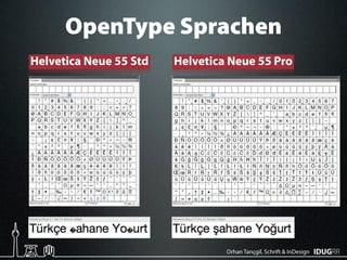 OpenType Sprachen
Helvetica Neue 55 Std   Helvetica Neue 55 Pro




                                 Orhan Tançgil, Schrift & InDesign
 