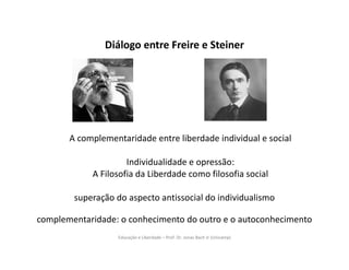 Educação e Liberdade – Prof. Dr. Jonas Bach Jr (Unicamp)
Diálogo entre Freire e Steiner
A complementaridade entre liberdad...