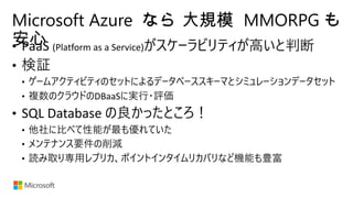 Microsoft Azure なら 大規模 MMORPG も
安心
 