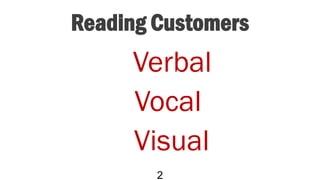 Reading Customers
Verbal
Vocal
Visual
2
 