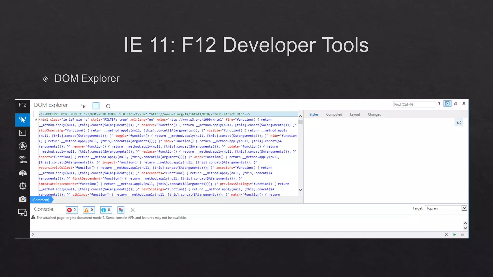 Internet Explorer 11 Enterprise Mode & F12 Developer Tools