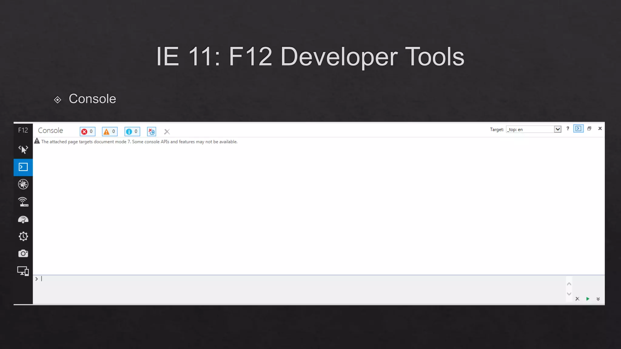 Internet Explorer 11 Enterprise Mode & F12 Developer Tools
