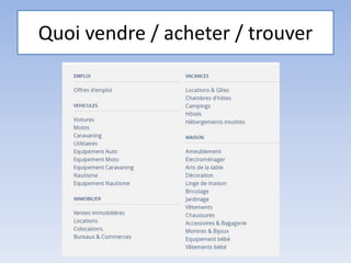 Quoi vendre / acheter / trouver
 