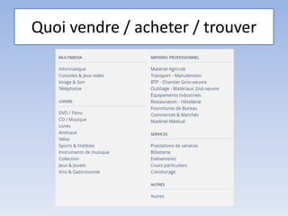 Quoi vendre / acheter / trouver
 