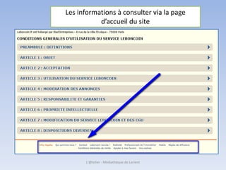 Les informations à consulter via la page
d’accueil du site
L'@telier - Médiathèque de Lorient
 