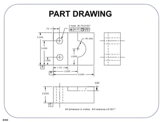 IE550
PART DRAWING
All dimension in inches. All tolerance ± 0.001"
1.75
3.000
5.000
1.000
3.000
4.000
.75
R1.000
2 holes ø0.75±0.001
2.000
.500
A
B
ø0.001 M A B
2.000
C
M
C
 