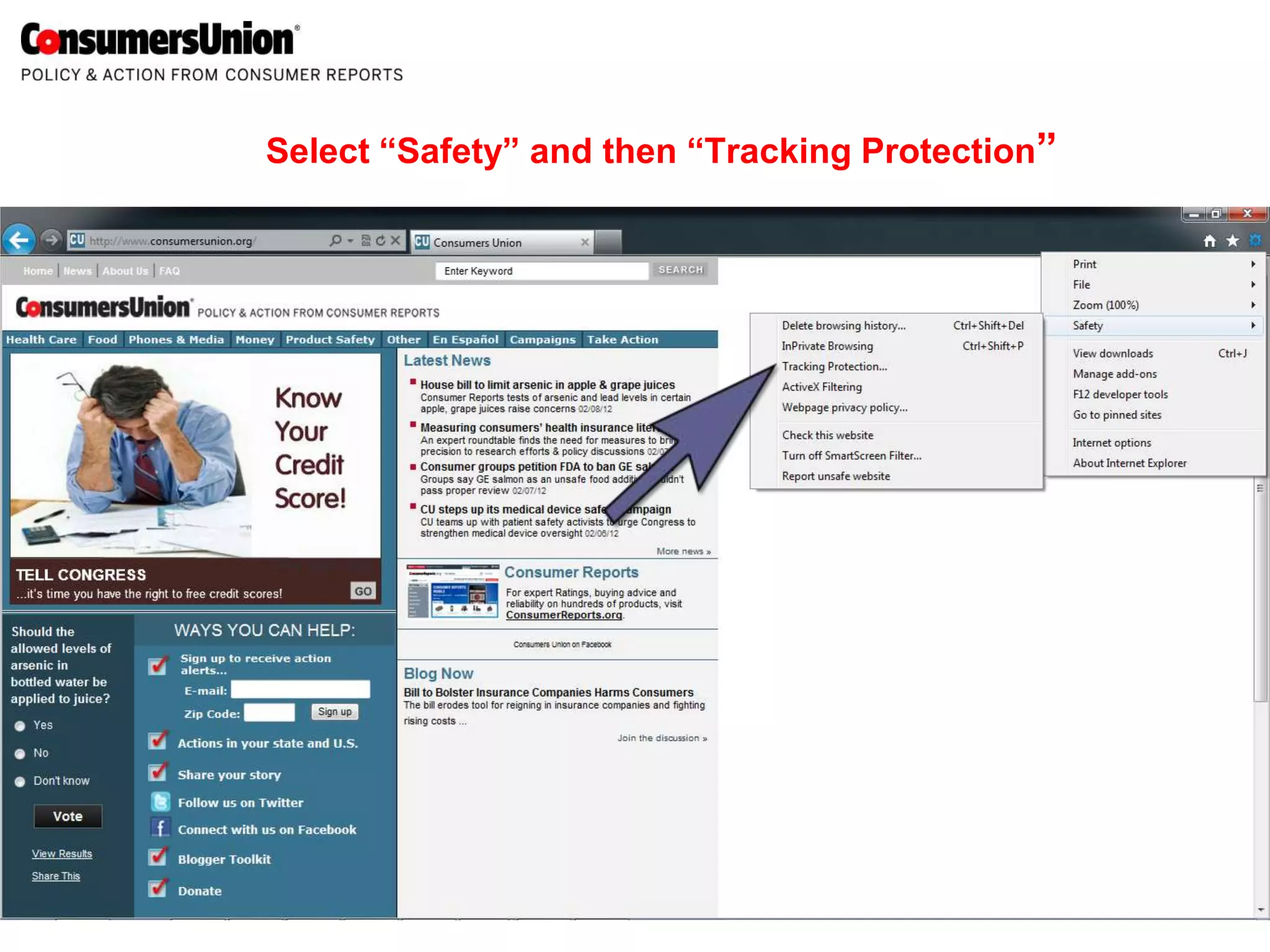Select “Safety” and then “Tracking Protection”
 
