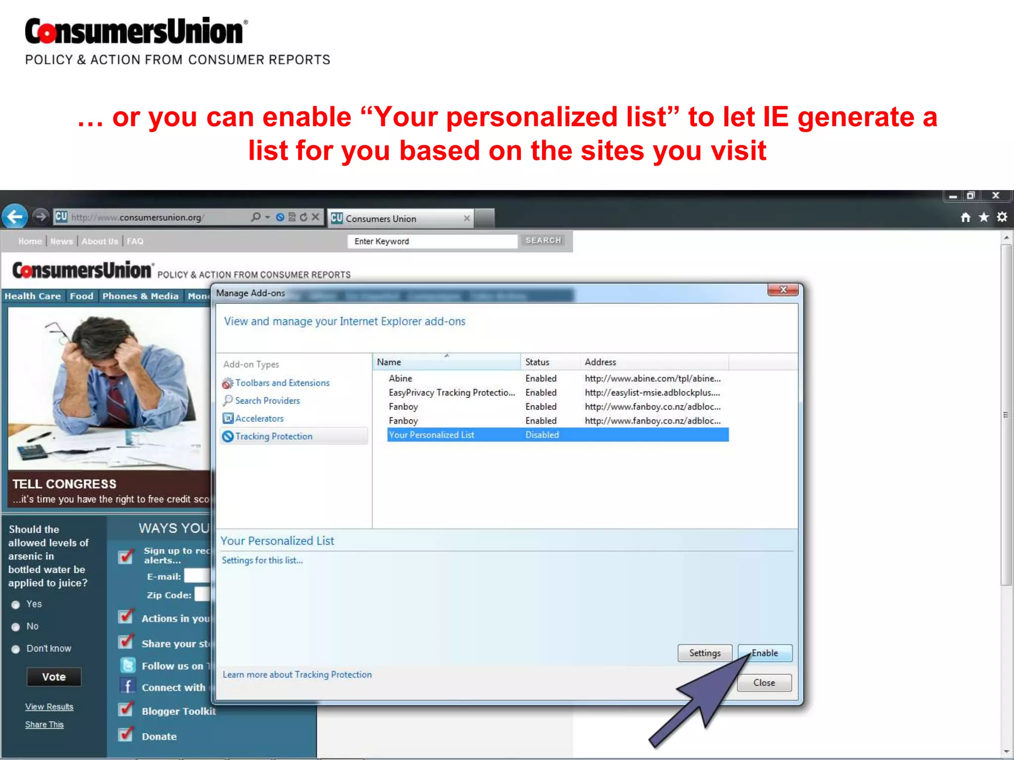 … or you can enable “Your personalized list” to let IE generate a
            list for you based on the sites you visit
 