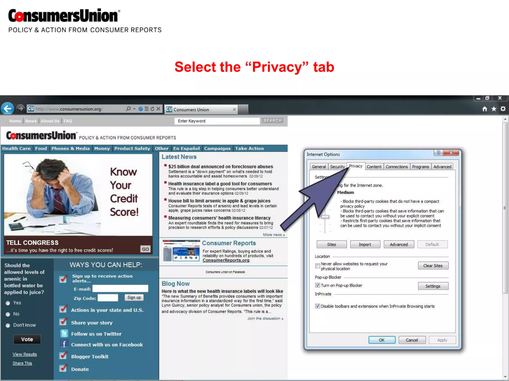 Select the “Privacy” tab
 