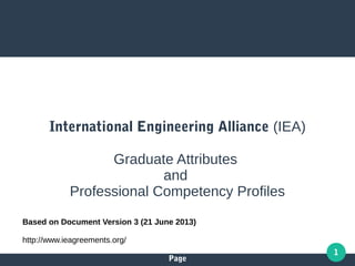 Page
1
Based on Document Version 3 (21 June 2013)
http://www.ieagreements.org/
International Engineering Alliance (IEA)
Graduate Attributes
and
Professional Competency Profiles
 