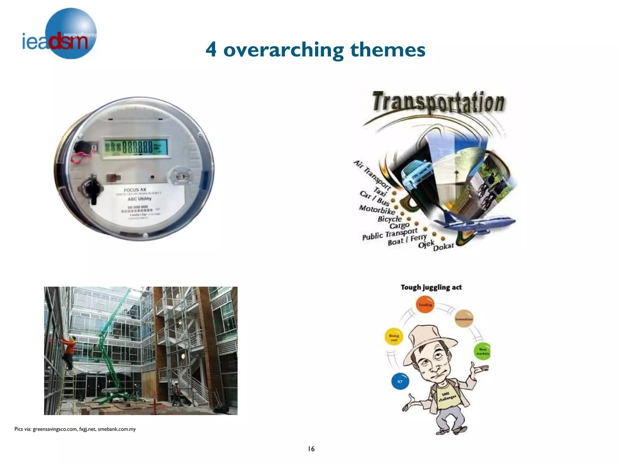 4 overarching themes




Pics via: greensavingsco.com, fxgj.net, smebank.com.my


                                                                  16
 
