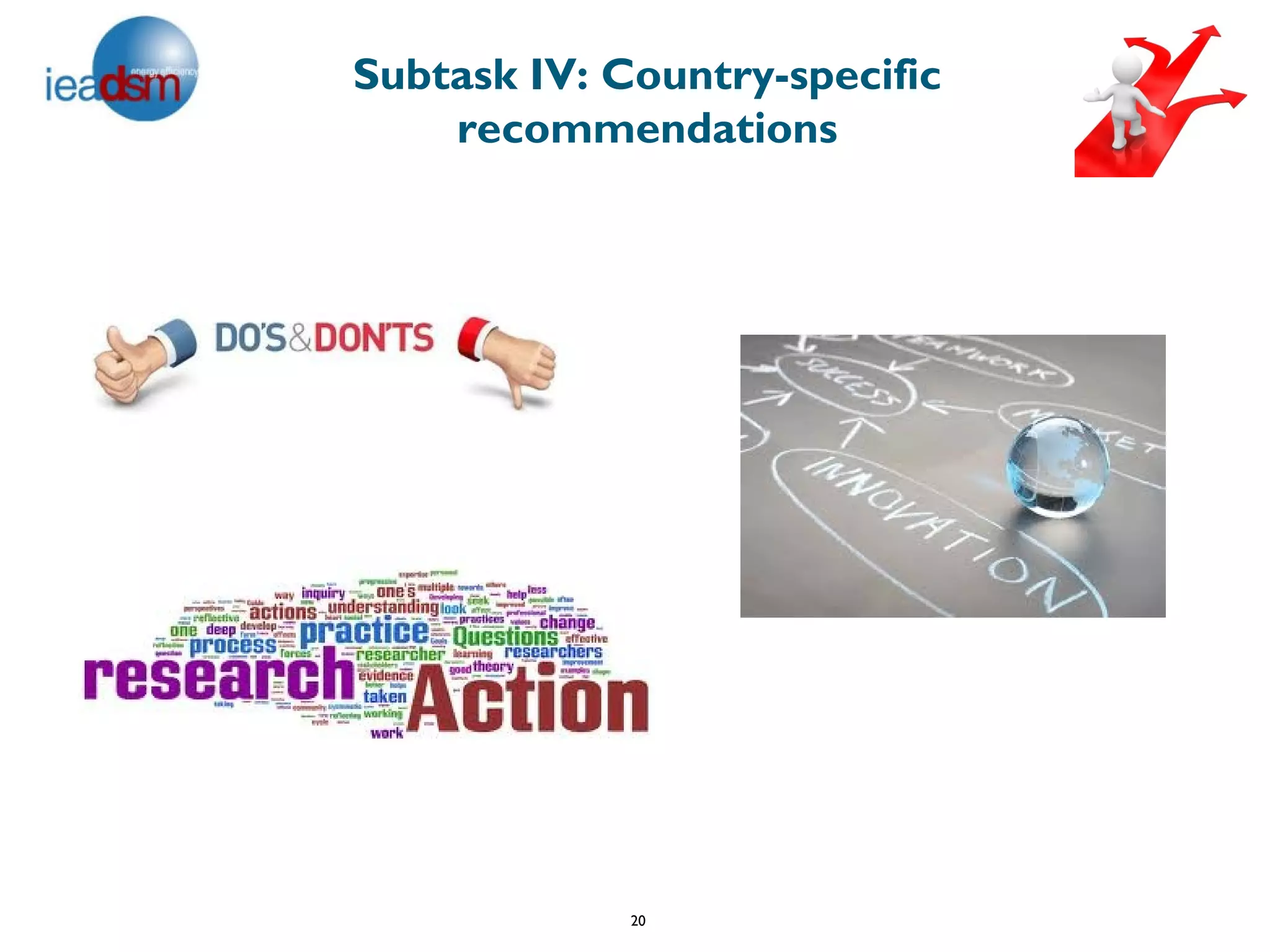 Subtask IV: Country-specific
    recommendations




             20
 