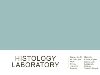 HISTOLOGY
LABORATORY
Reyno, Steffi
Ricardo, Joe
Allan
Rivera,
Learvenn
Rodelas,
Hannah
Ronas, Glyian
Rotelo, Jim
Sabayton,
Khande
Sagoco, Feona
 