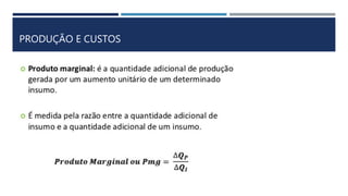 PRODUÇÃO E CUSTOS